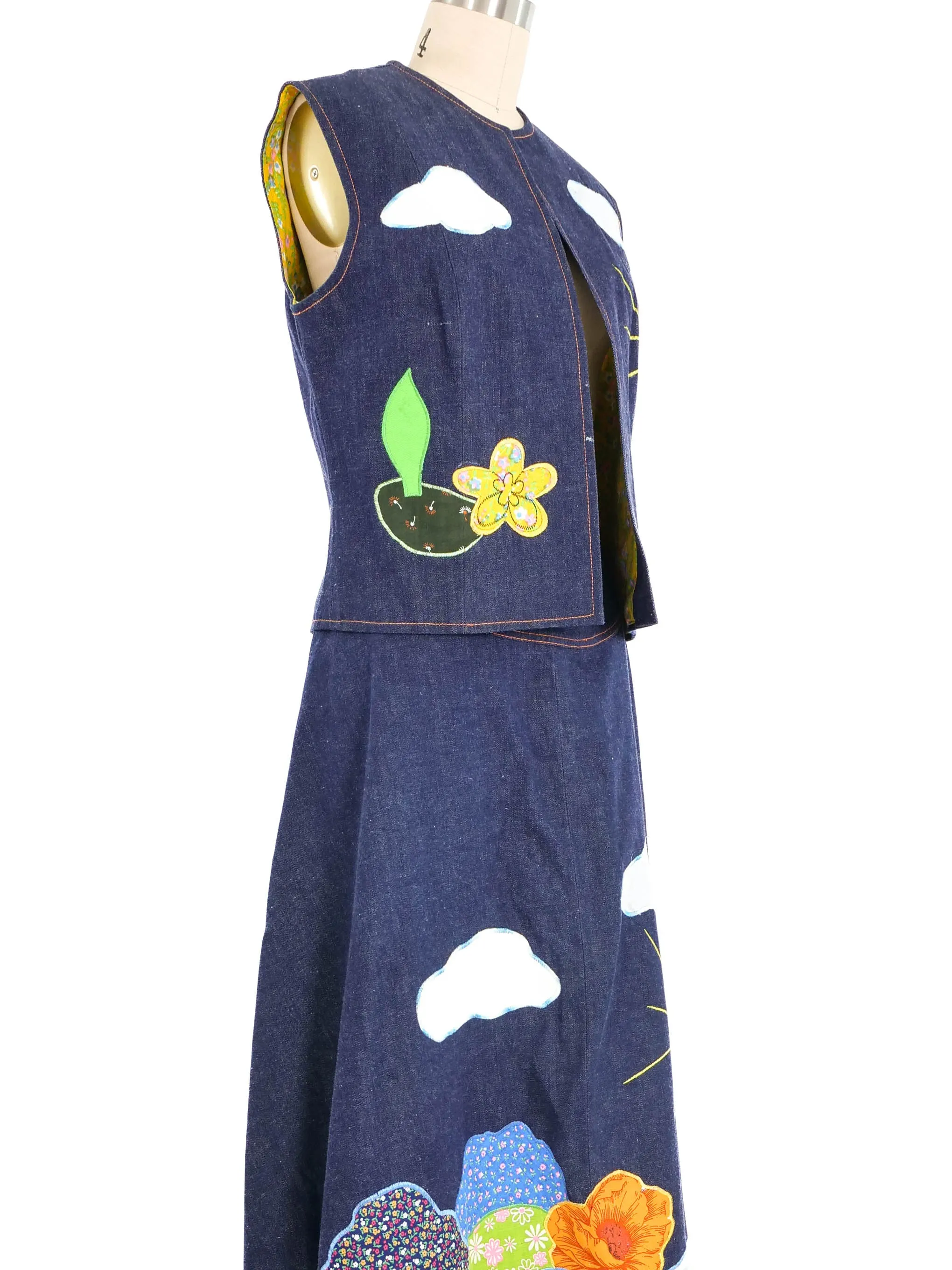 1970s Denim Applique Skirt Ensemble