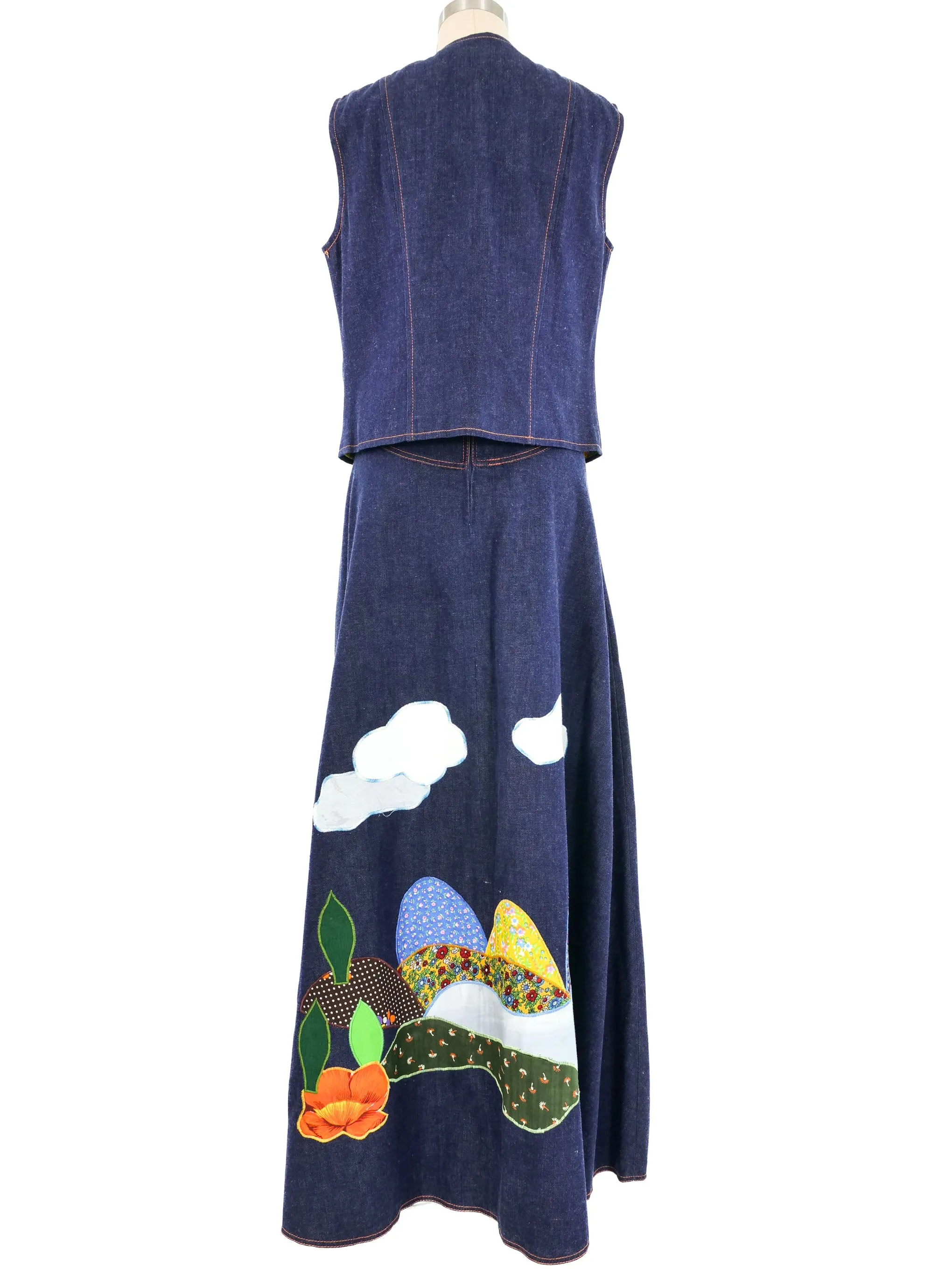 1970s Denim Applique Skirt Ensemble
