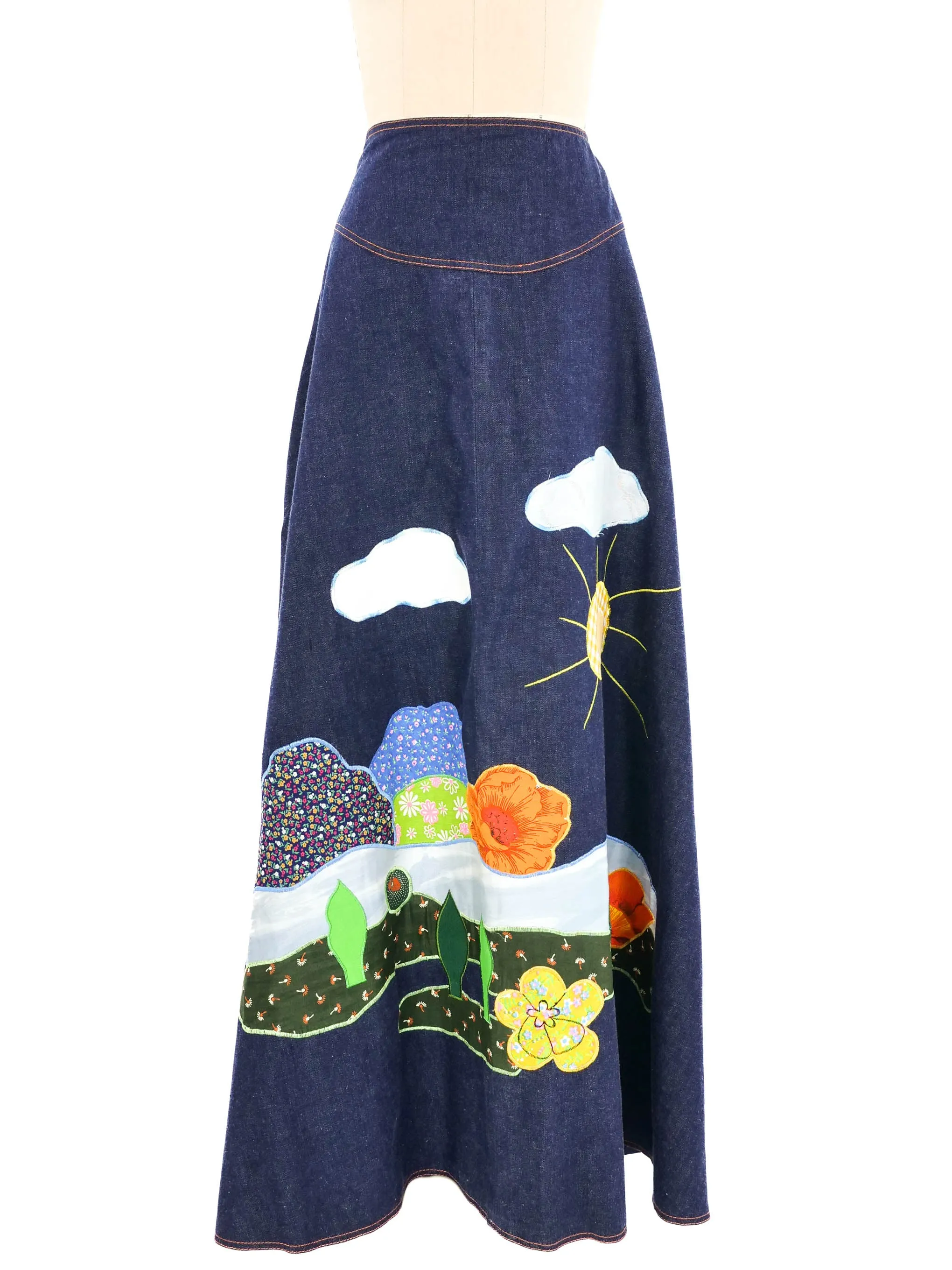 1970s Denim Applique Skirt Ensemble