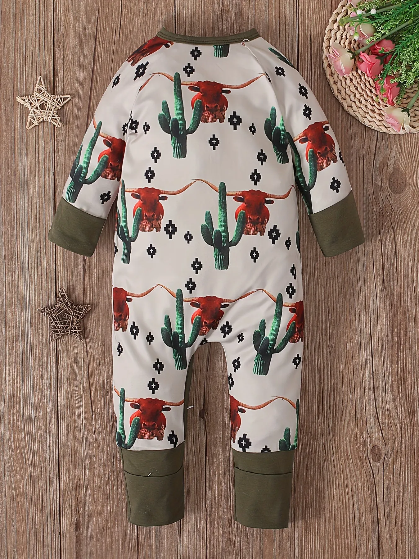 3D Bull Cactus Print Bodysuit Cute Baby Boy Outfit