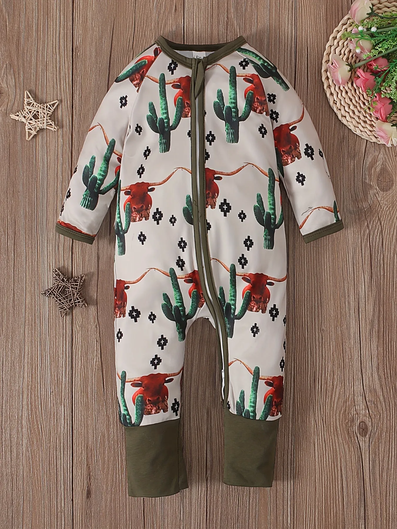 3D Bull Cactus Print Bodysuit Cute Baby Boy Outfit