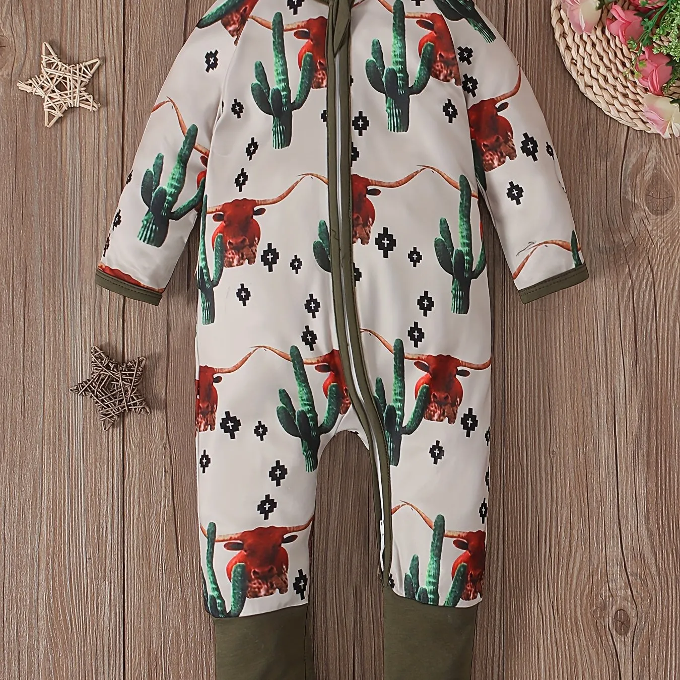 3D Bull Cactus Print Bodysuit Cute Baby Boy Outfit