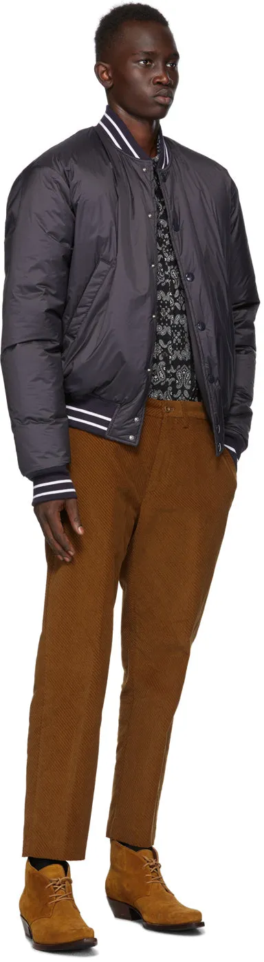 4SDESIGNS Navy Down Varsity Bomber Jacket