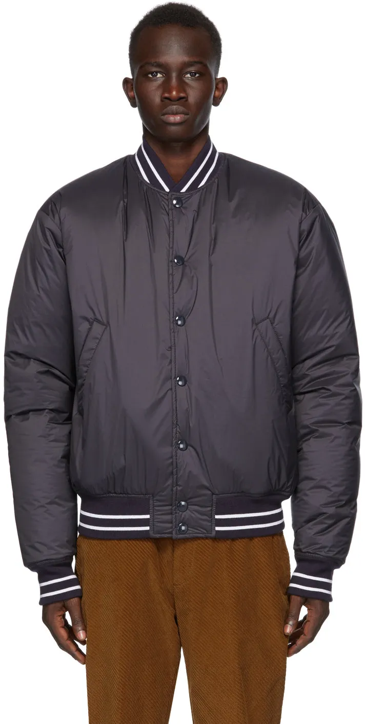 4SDESIGNS Navy Down Varsity Bomber Jacket