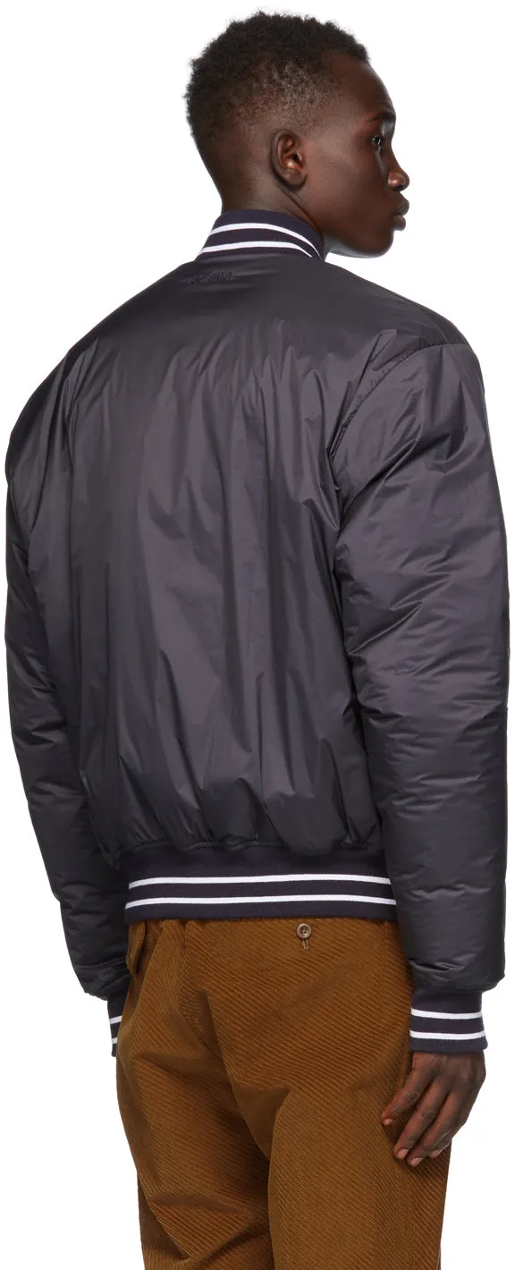 4SDESIGNS Navy Down Varsity Bomber Jacket