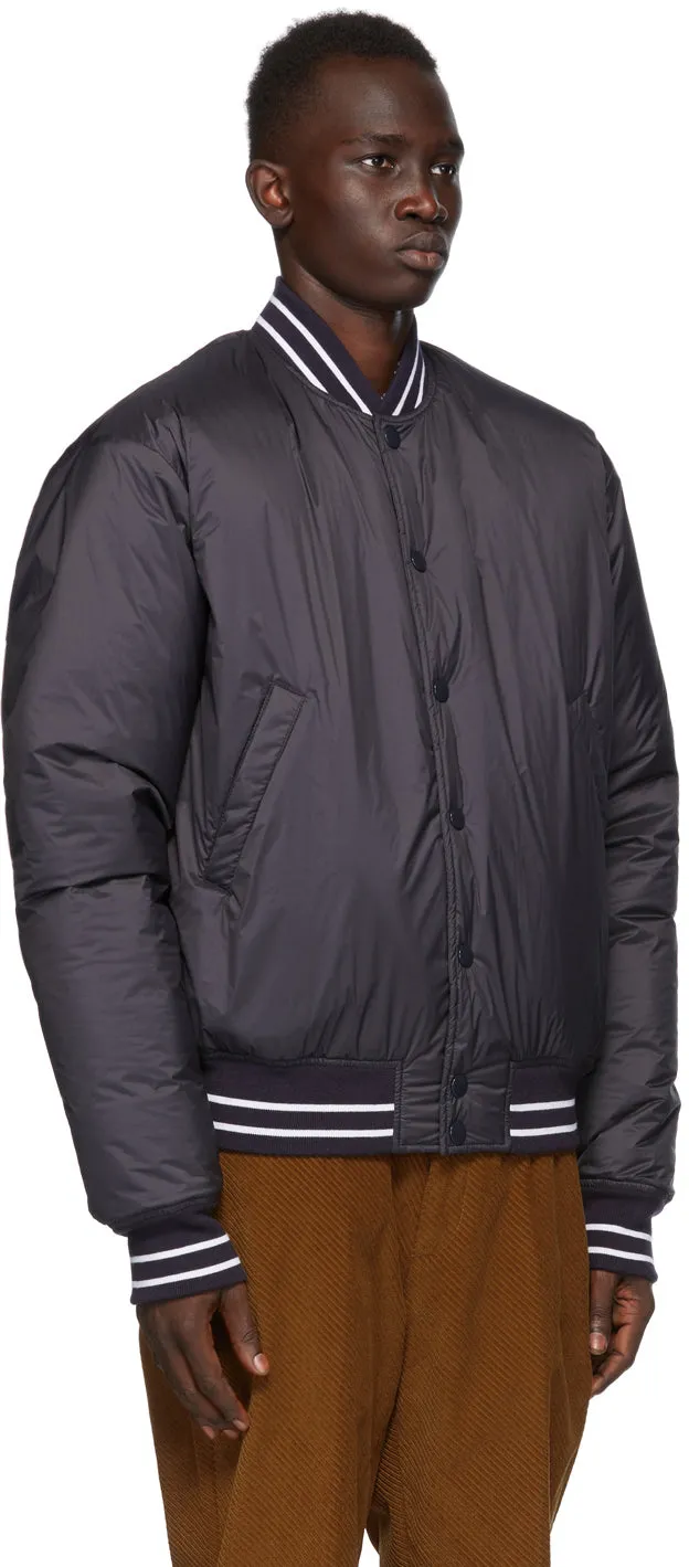 4SDESIGNS Navy Down Varsity Bomber Jacket