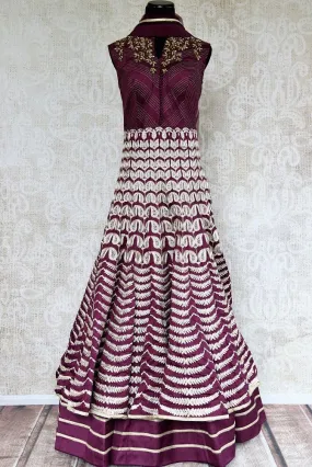 501503 Purple Cotton Silk Floor Length Designer Emboidered Anarkali Suit with Dupatta