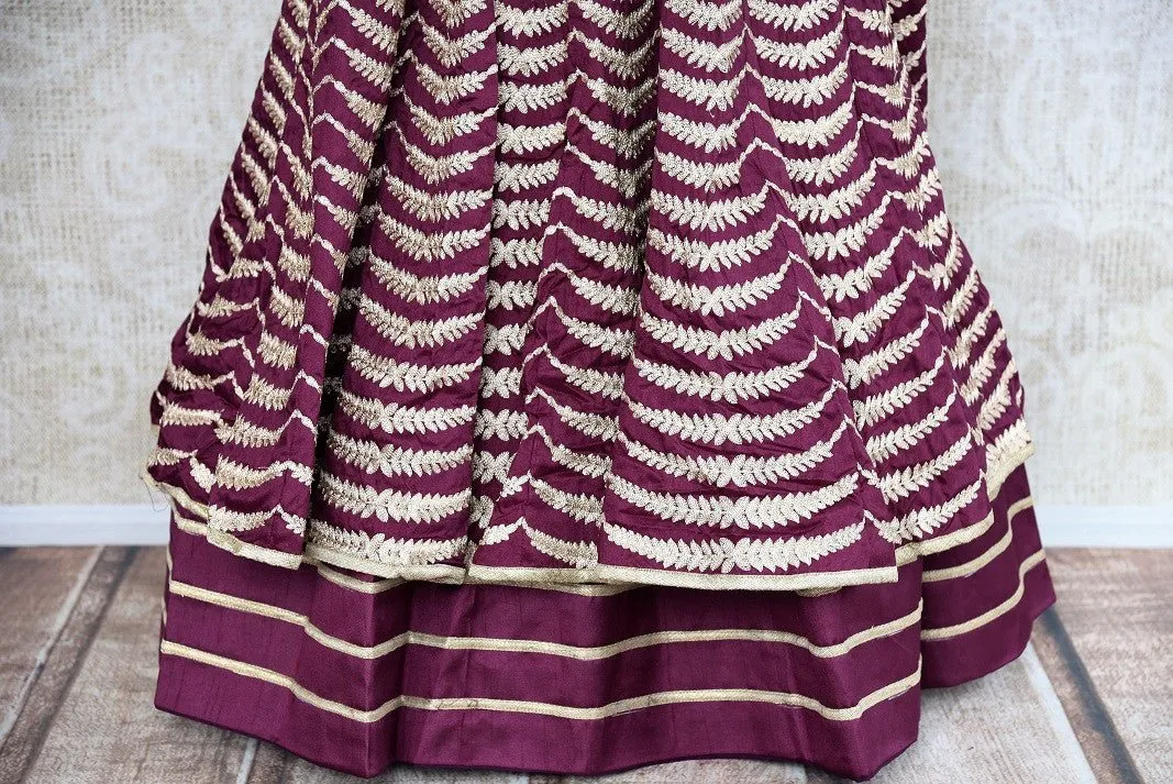 501503 Purple Cotton Silk Floor Length Designer Emboidered Anarkali Suit with Dupatta