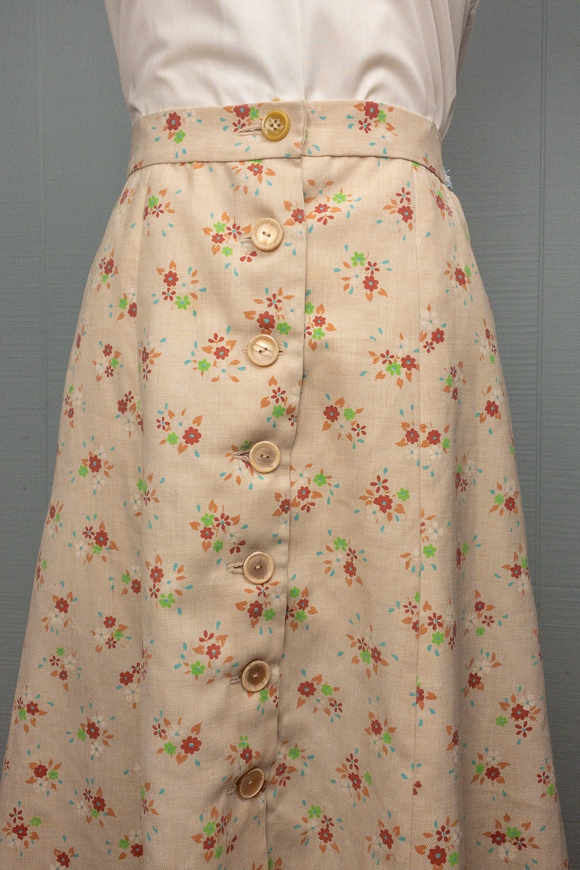 70's Cream Floral Skirt | S