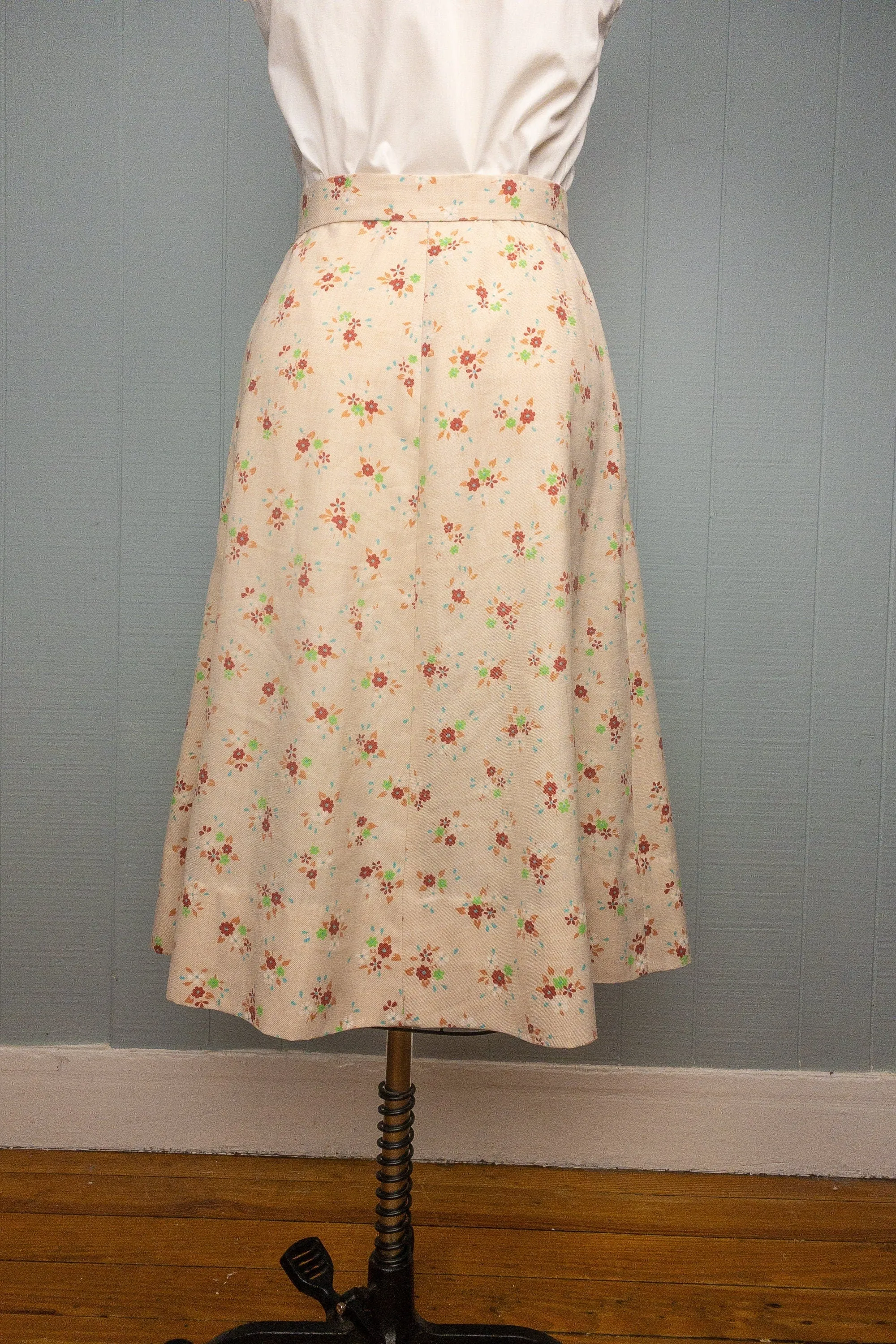 70's Cream Floral Skirt | S