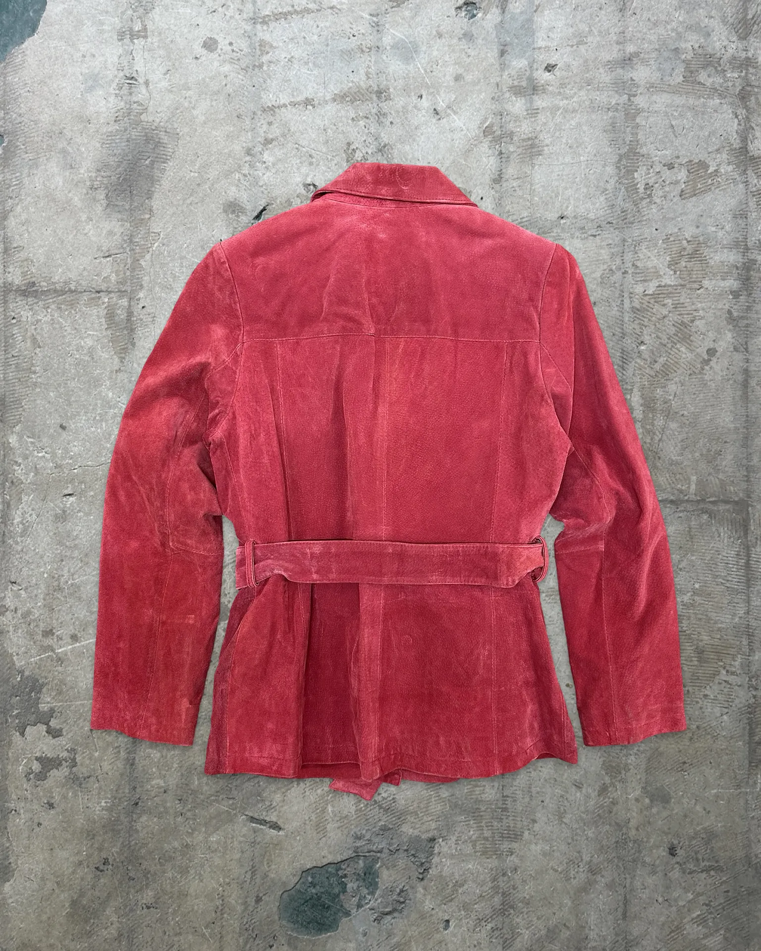 90s Vintage Red Suede Belted Jacket - M