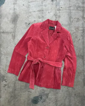 90s Vintage Red Suede Belted Jacket - M