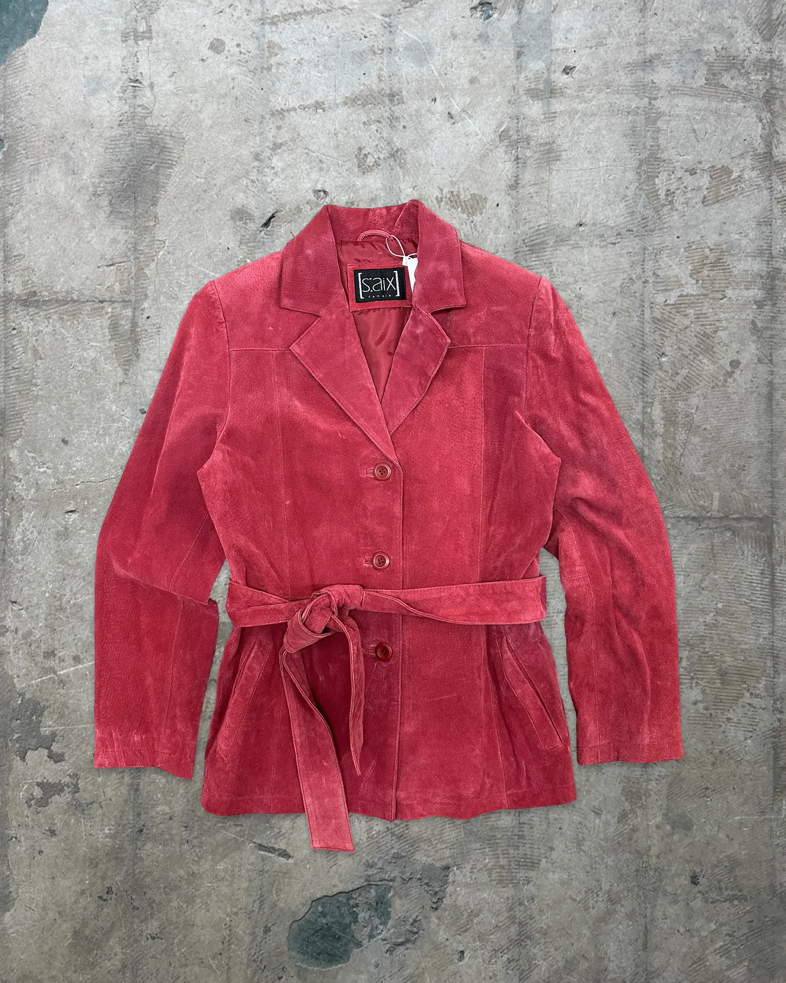 90s Vintage Red Suede Belted Jacket - M