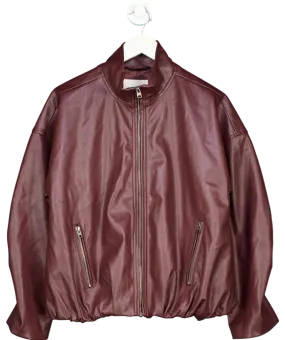 Abercrombie & Fitch Red Bubble Hem Vegan Leather Bomber Jacket UK M