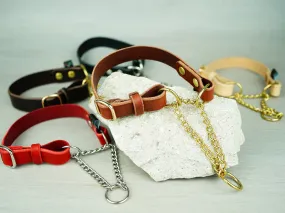 Adjustable Leather Martingale Dog Collar in 5 Colors And Custom Hardware