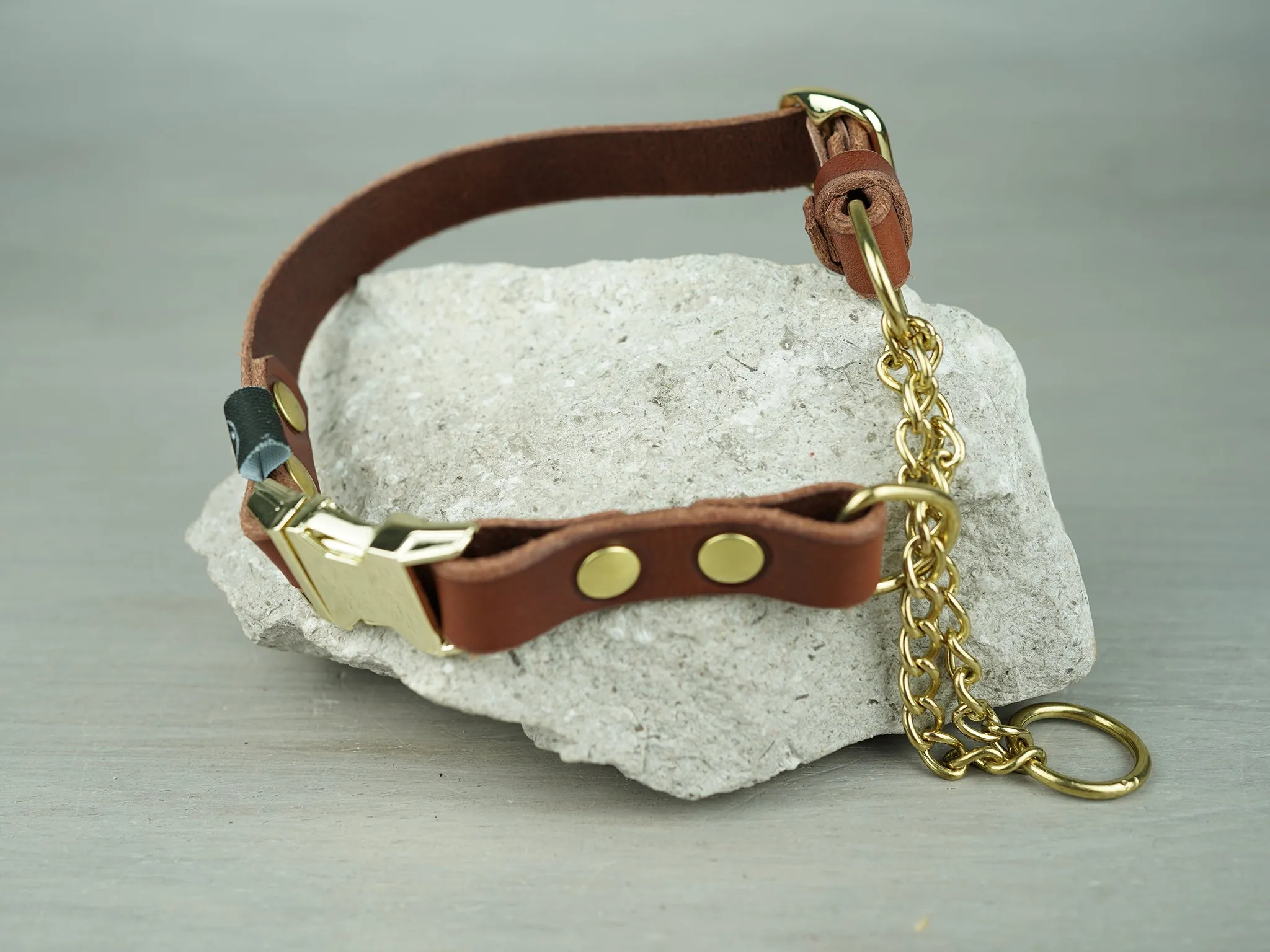Adjustable Leather Martingale Dog Collar with Quick Release Buckle
