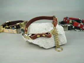 Adjustable Leather Martingale Dog Collar with Quick Release Buckle