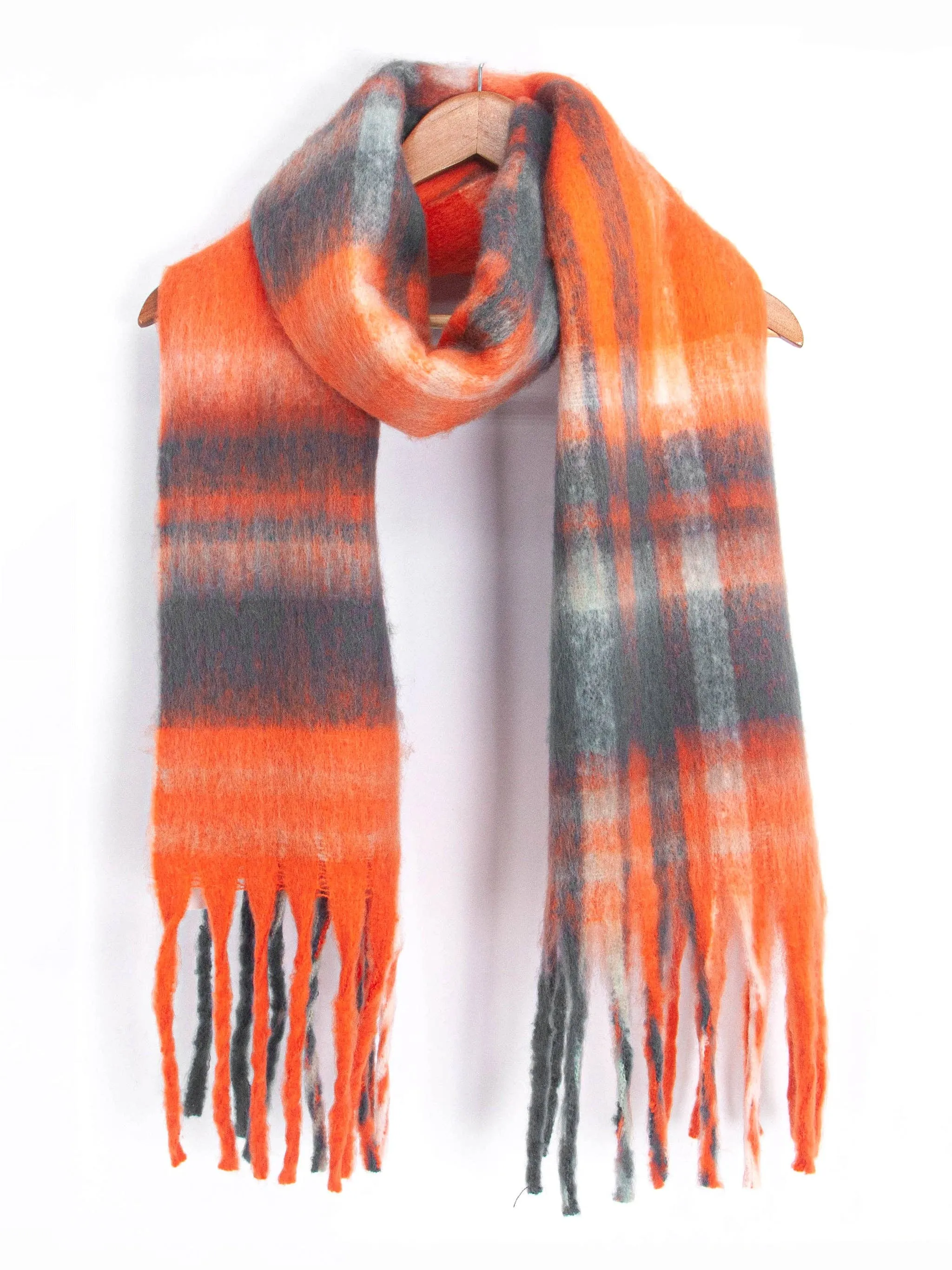 Amy Heavyweight Scarf - Orange, Traditional Check: One-size