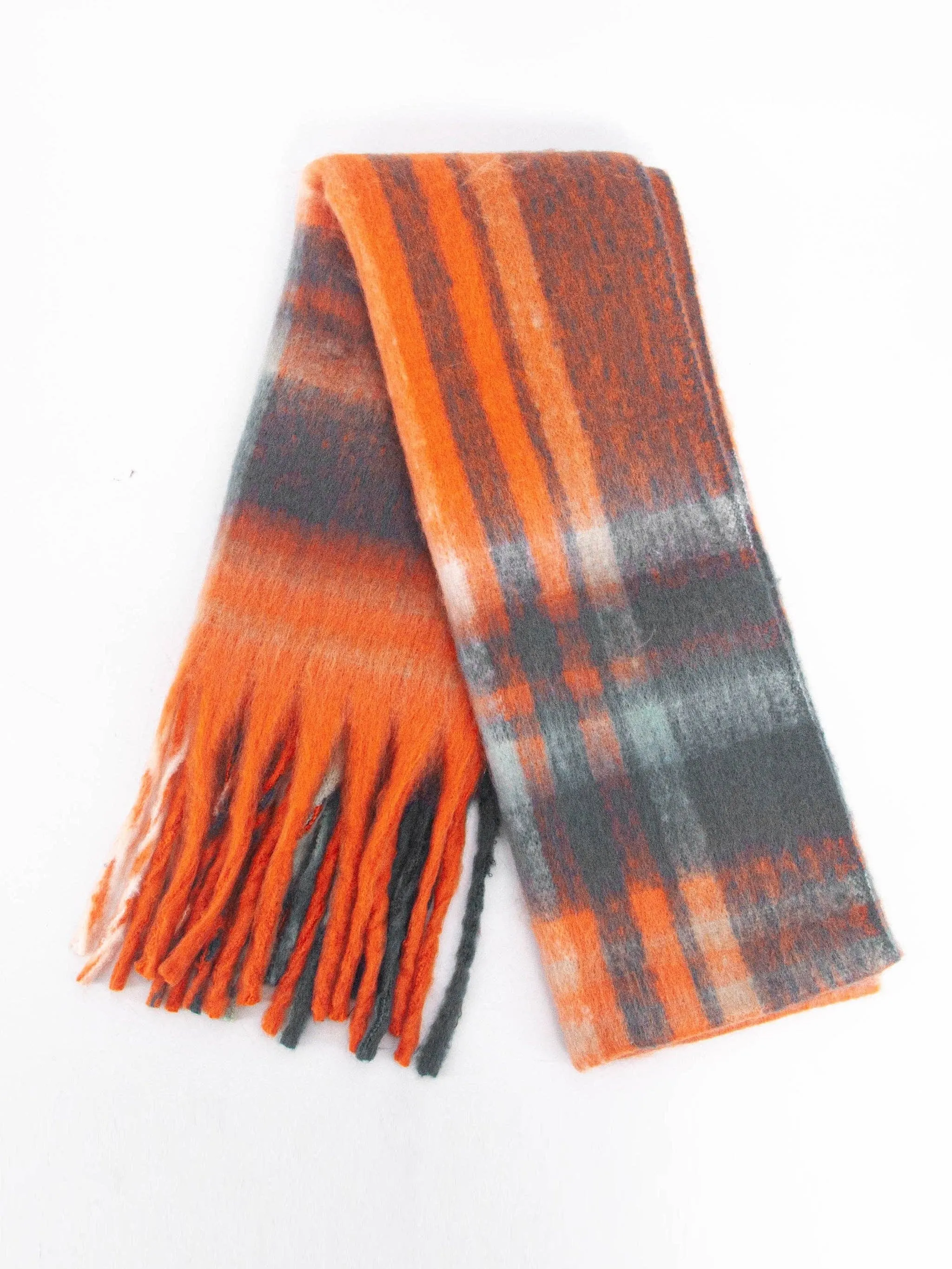 Amy Heavyweight Scarf - Orange, Traditional Check: One-size
