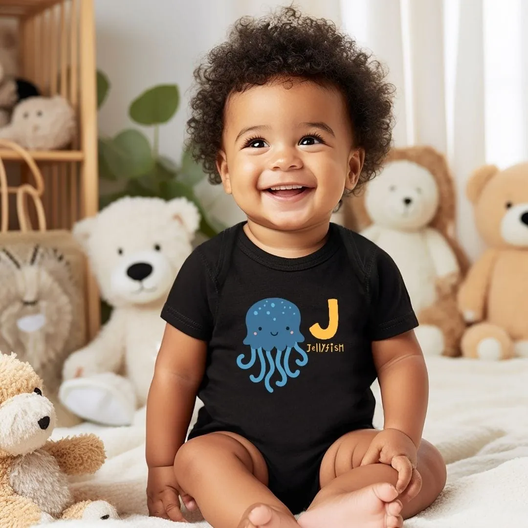 Animal Alphabet - J for Jellyfish Baby Bodysuit - Unisex Graphic Bodysuit for Babies