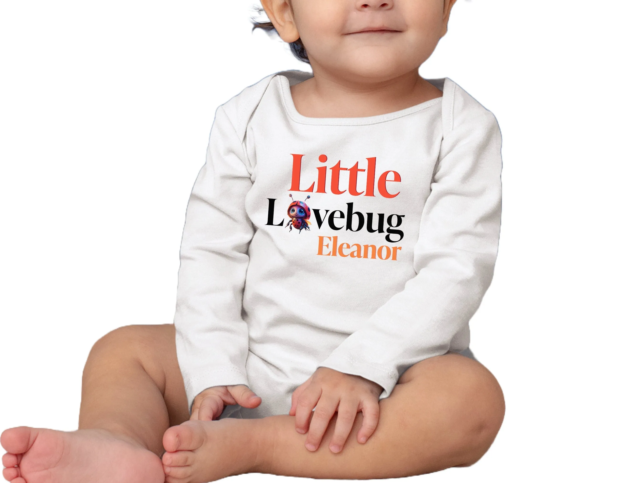 Baby Girls Custom Name Long Sleeve Bodysuit Gift in Little Lovebug