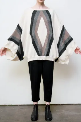 baez alpaca intarsia knit tunic - cream w/sand   grey