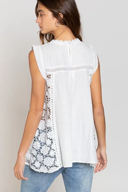 Bal Harbor Floral Lace   Cotton Gauze Sleeveless Tunic Top