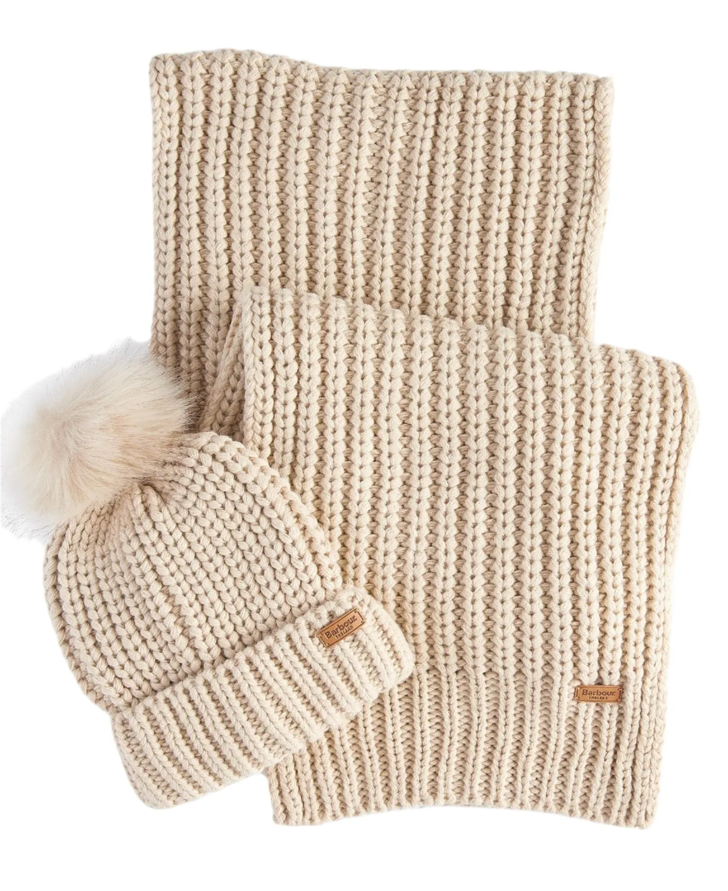 Barbour Saltburn Beanie and Scarf Set Pearl