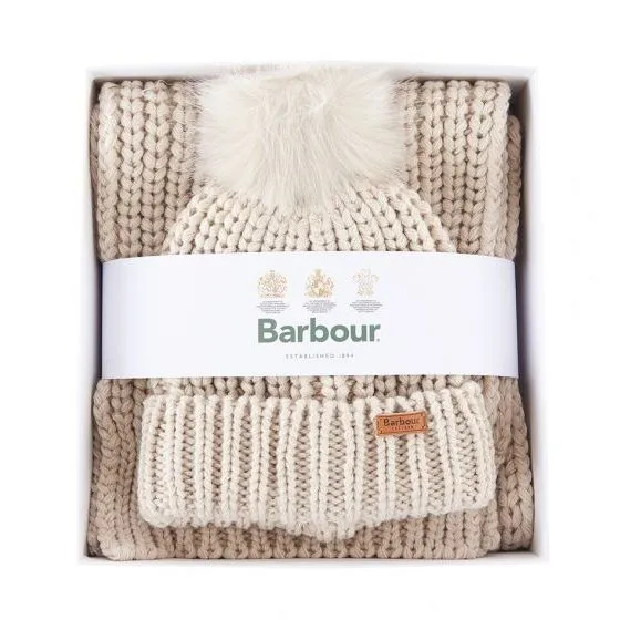 Barbour Saltburn Beanie and Scarf Set Pearl