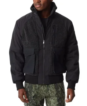 BASS OUTDOOR Mens Mixed Media Full Zip Bomber Jacket Coat Black Caviar Medium