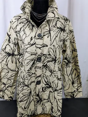 Beige with Black Design Creation Brand Crushed Textured Jacket Woman's