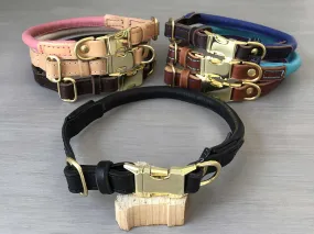 Bicolored Rolled Leather Quick Release Dog Collar With Customizable Hardware