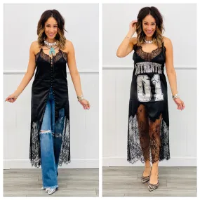 Black Reversible Lace Trim Dress Top (Reg)