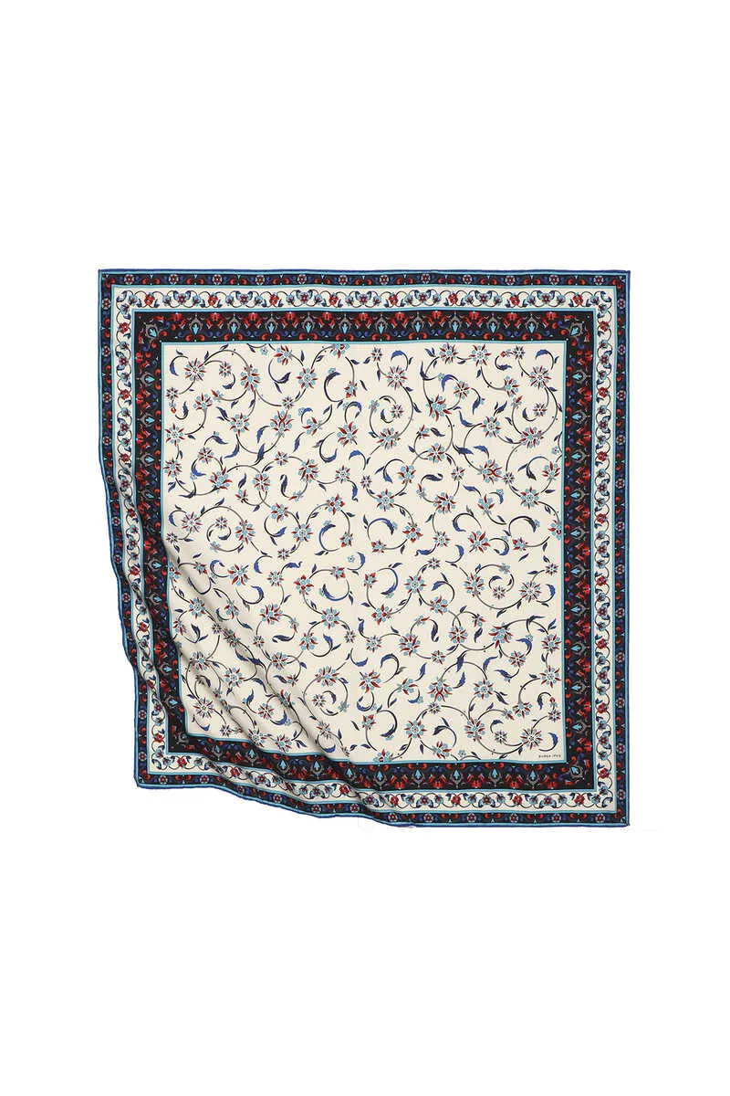 Black Wildflower Pattern Silky Square Scarf