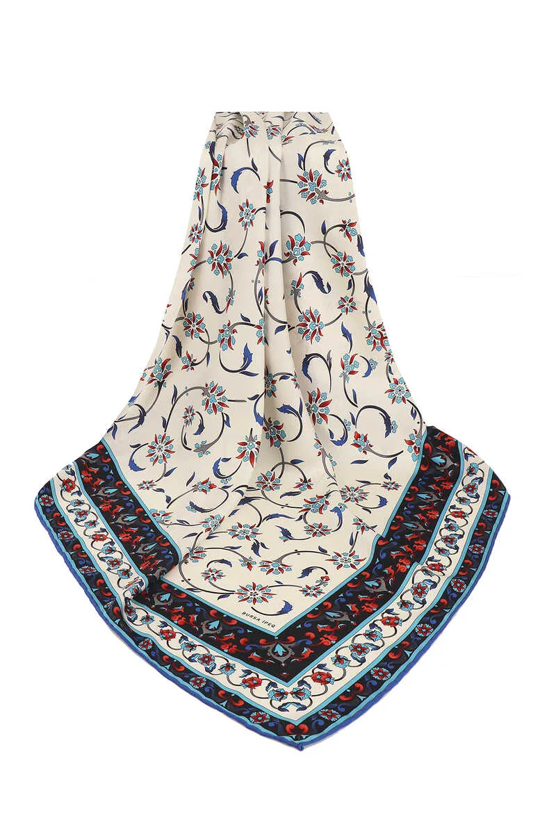 Black Wildflower Pattern Silky Square Scarf
