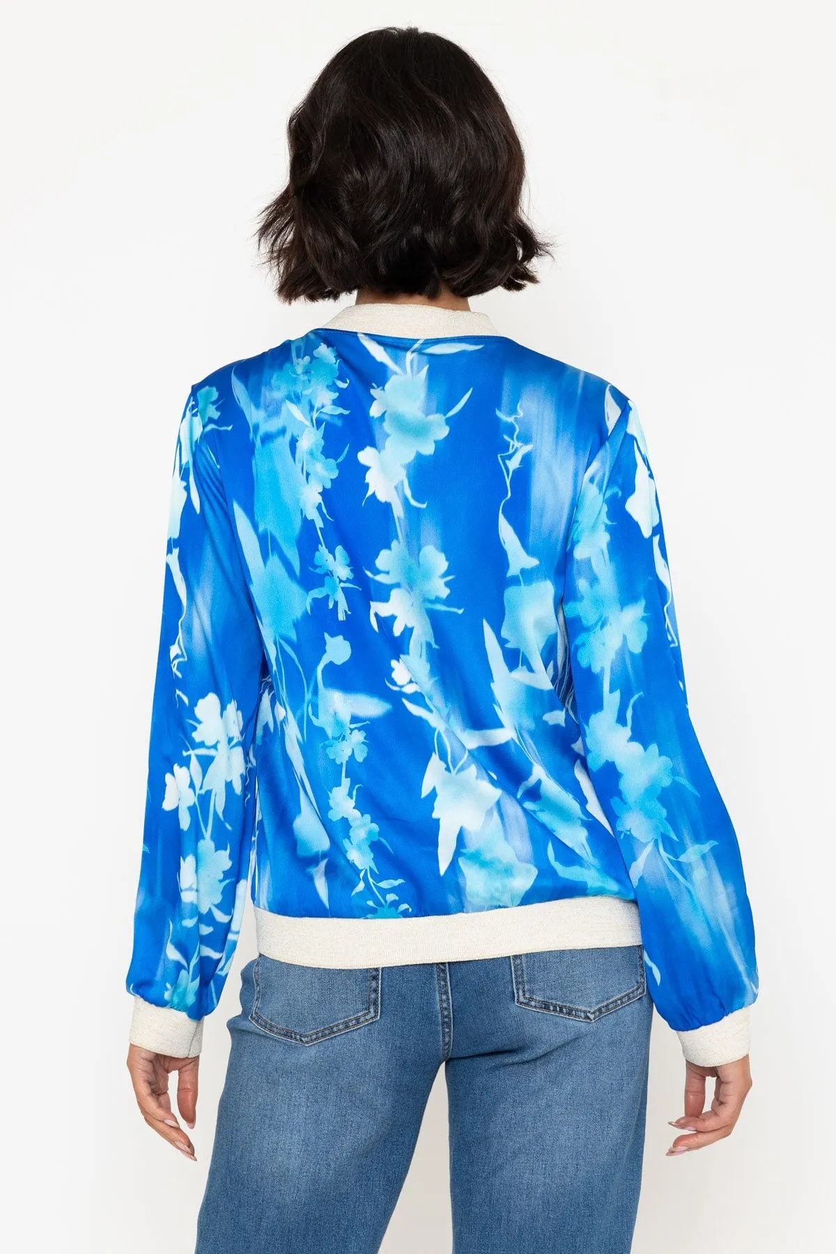 Blue Printed Printed Bomber Jacket