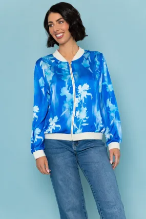 Blue Printed Printed Bomber Jacket