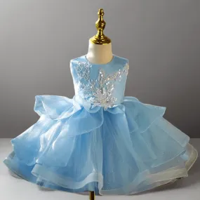 Blue Sequin Tulle Flower Girl Dress for Wedding – Sleeveless Plus Size