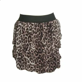 Brown Multi Leopard Print Elasticated Waist Skirt