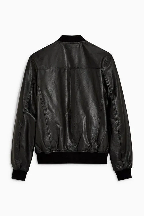 Buto Black Bomber Leather Jacket Men Biker Motorcycle