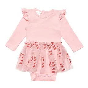 Candy Cane Christmas Long Sleeve Tutu Bodysuit