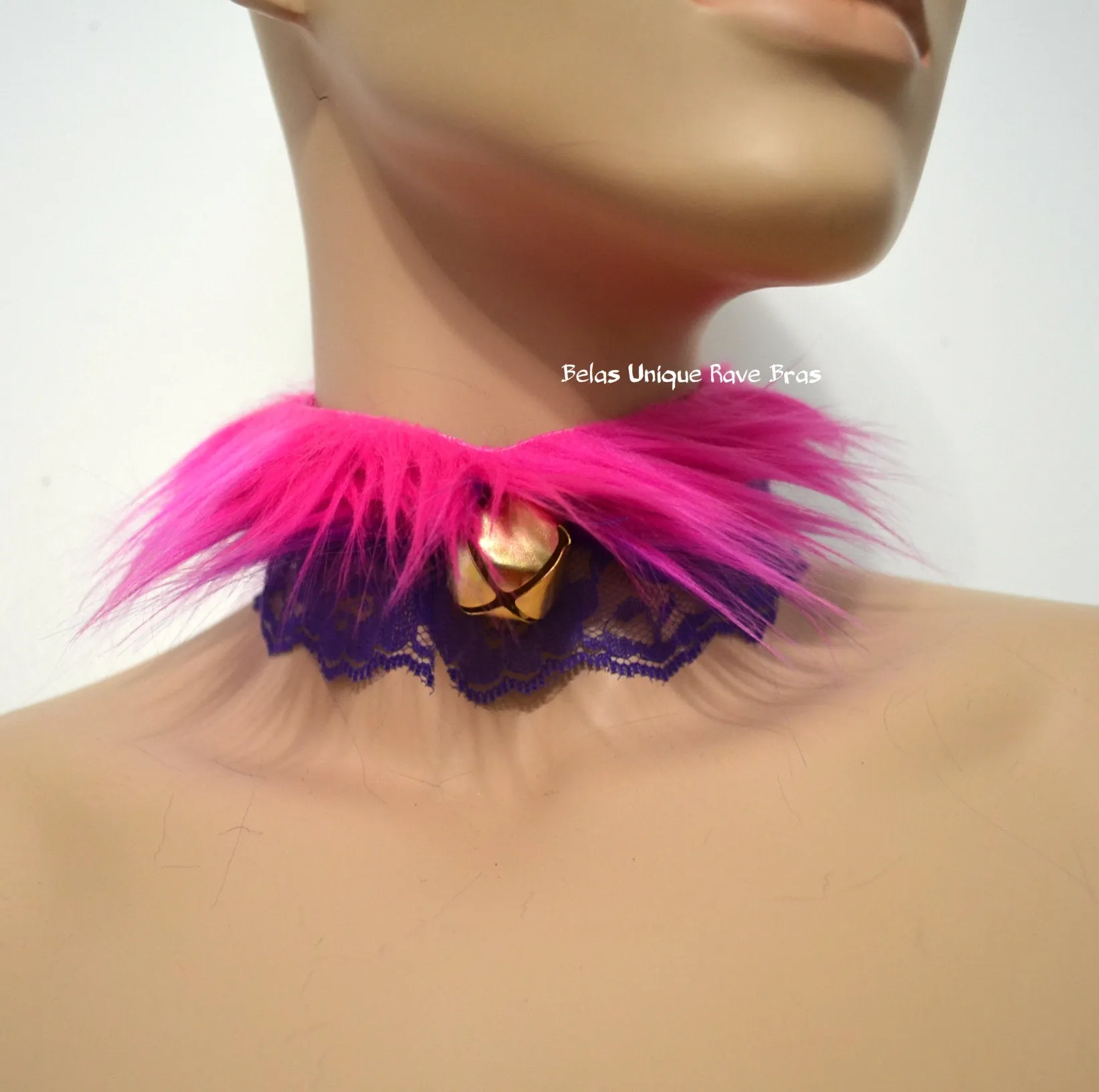 Cheshire Cat Inspired Fur Bell Lace Lolita Choker Gothic Necklace with Bell