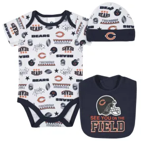 Chicago Bears 3-Piece Baby Boys Bodysuit, Bib, and Cap Set