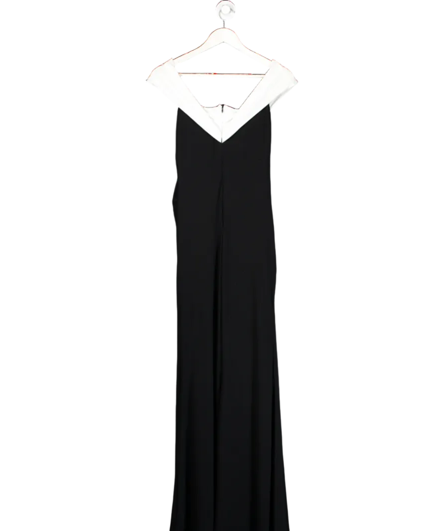 Club L Black In Bloom Bardot Maxi Dress With Flower UK 10