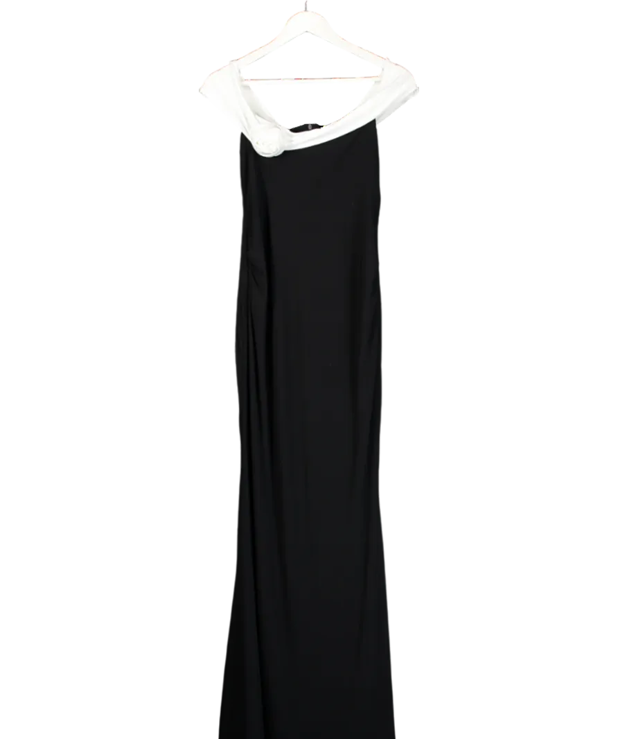 Club L Black In Bloom Bardot Maxi Dress With Flower UK 10