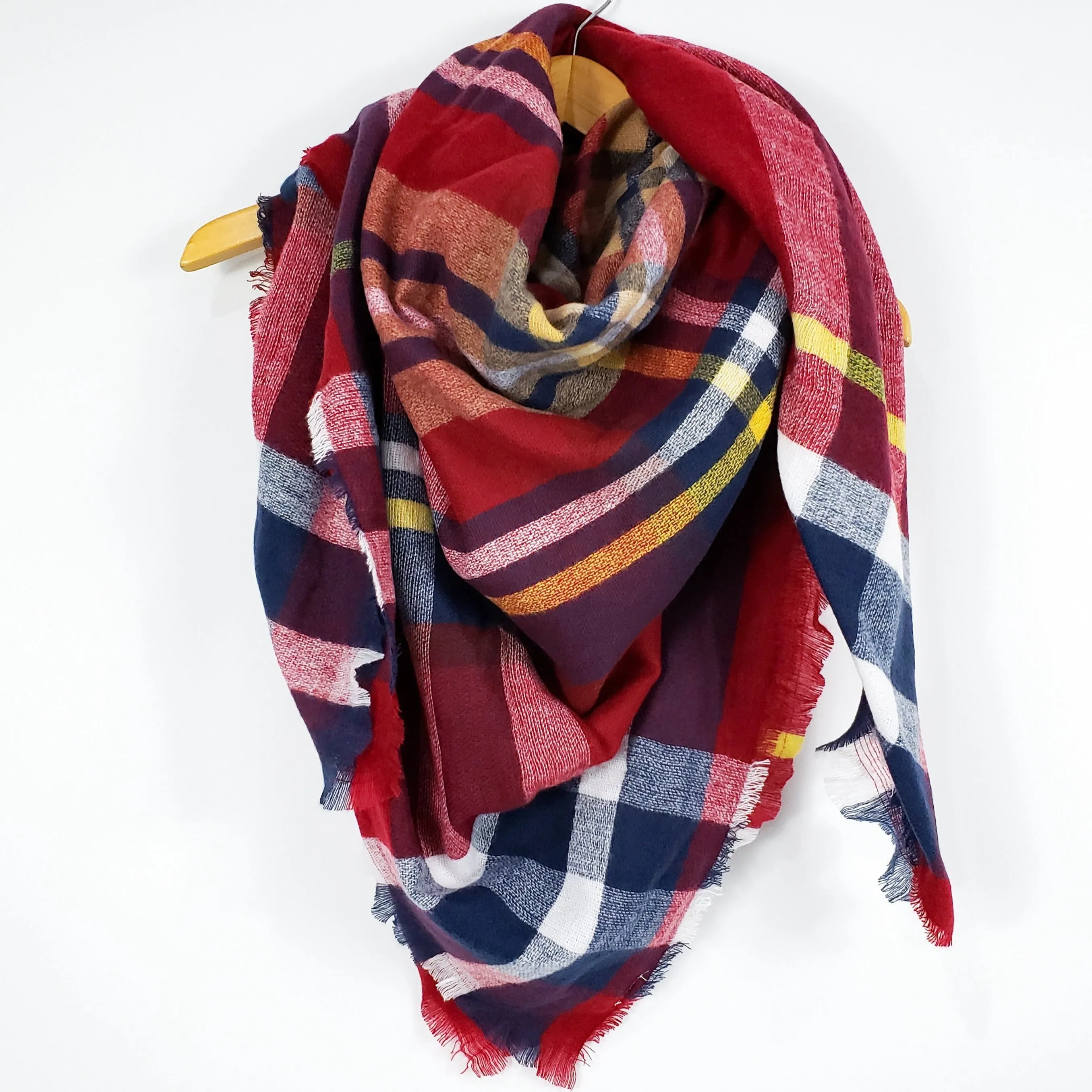 Cozy at Heart Plaid Blanket Scarf (Red)
