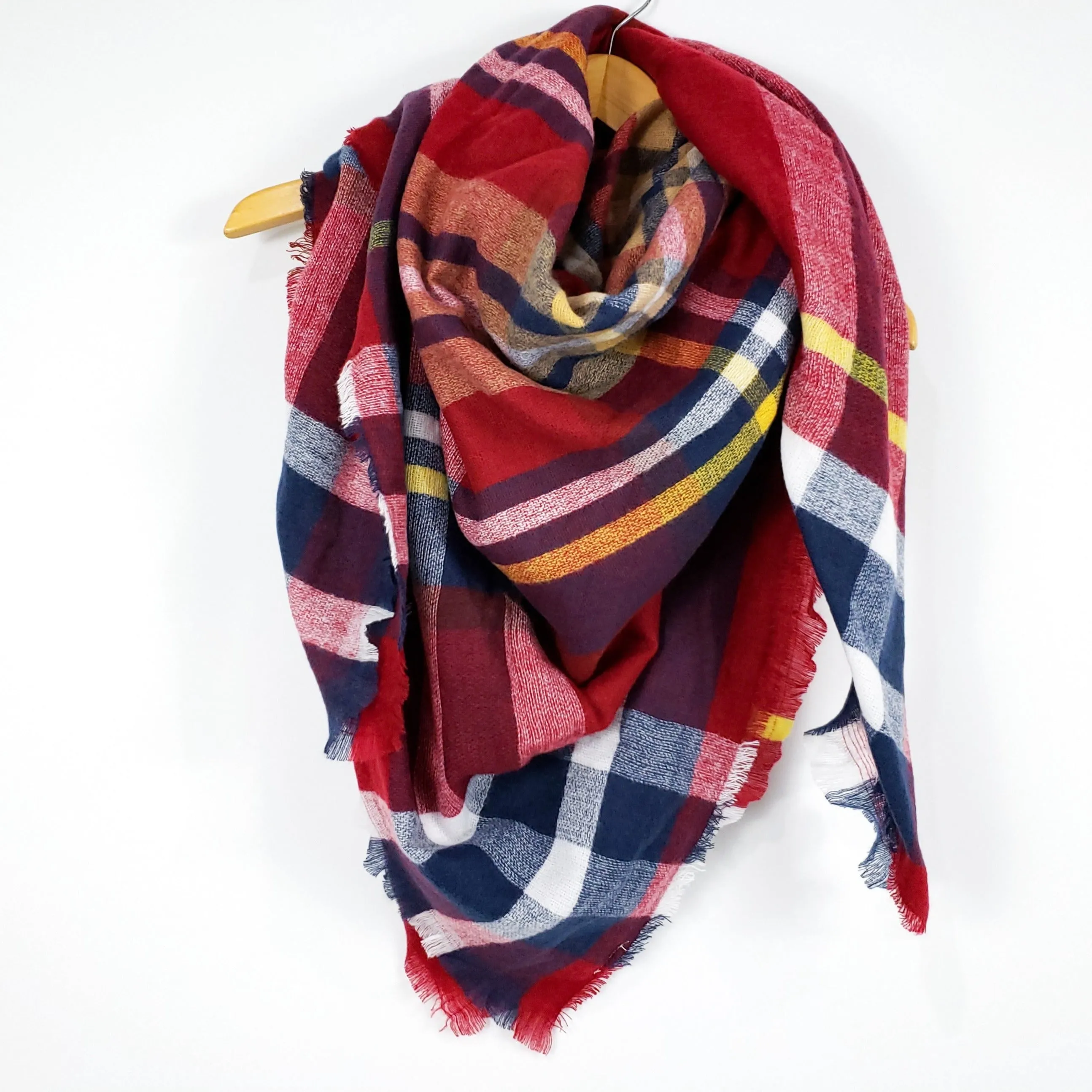 Cozy at Heart Plaid Blanket Scarf (Red)