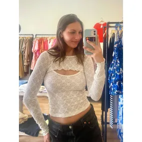 Cream Lace Layered Shirt Set