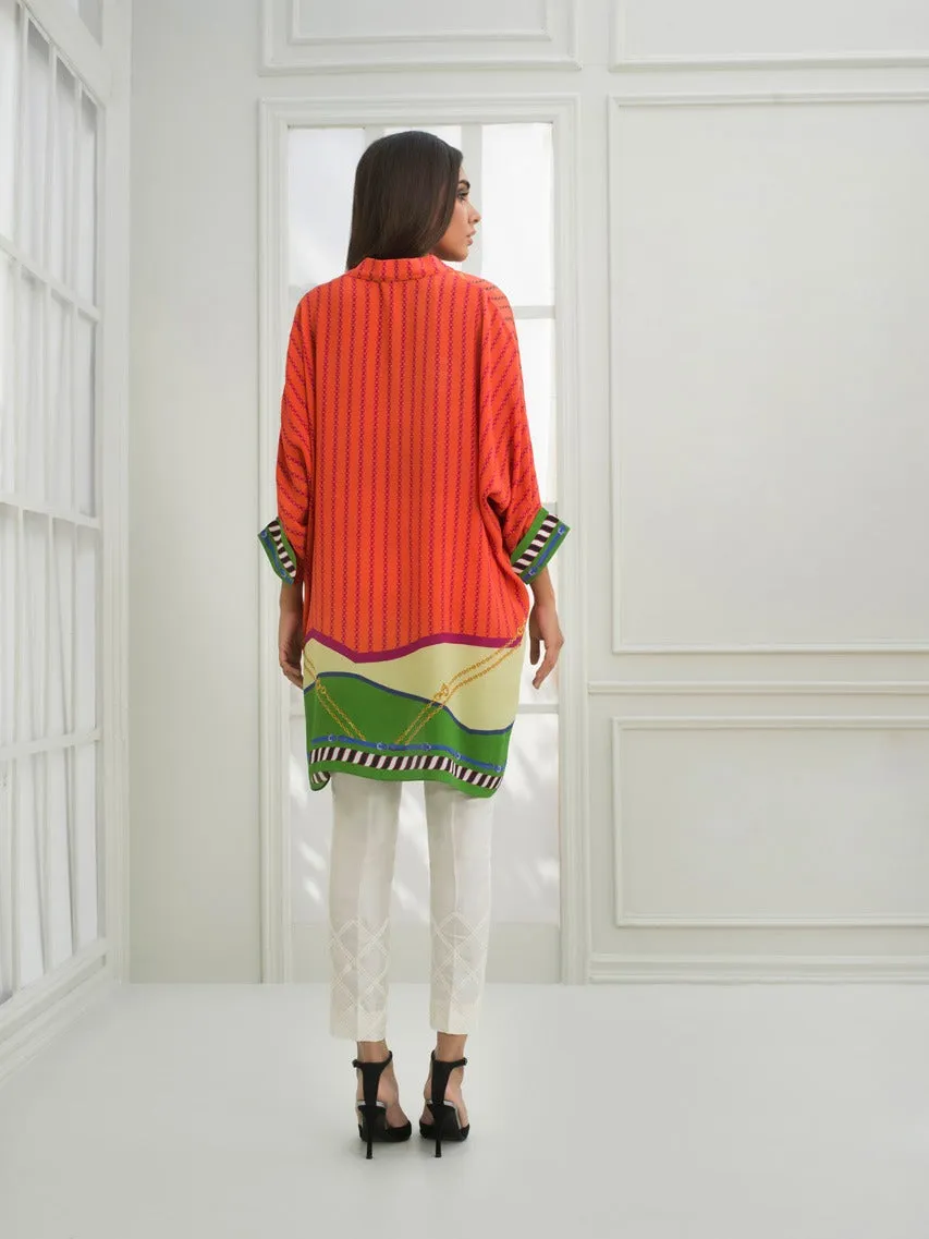 Crepe Tunic With Raw Silk Trousers