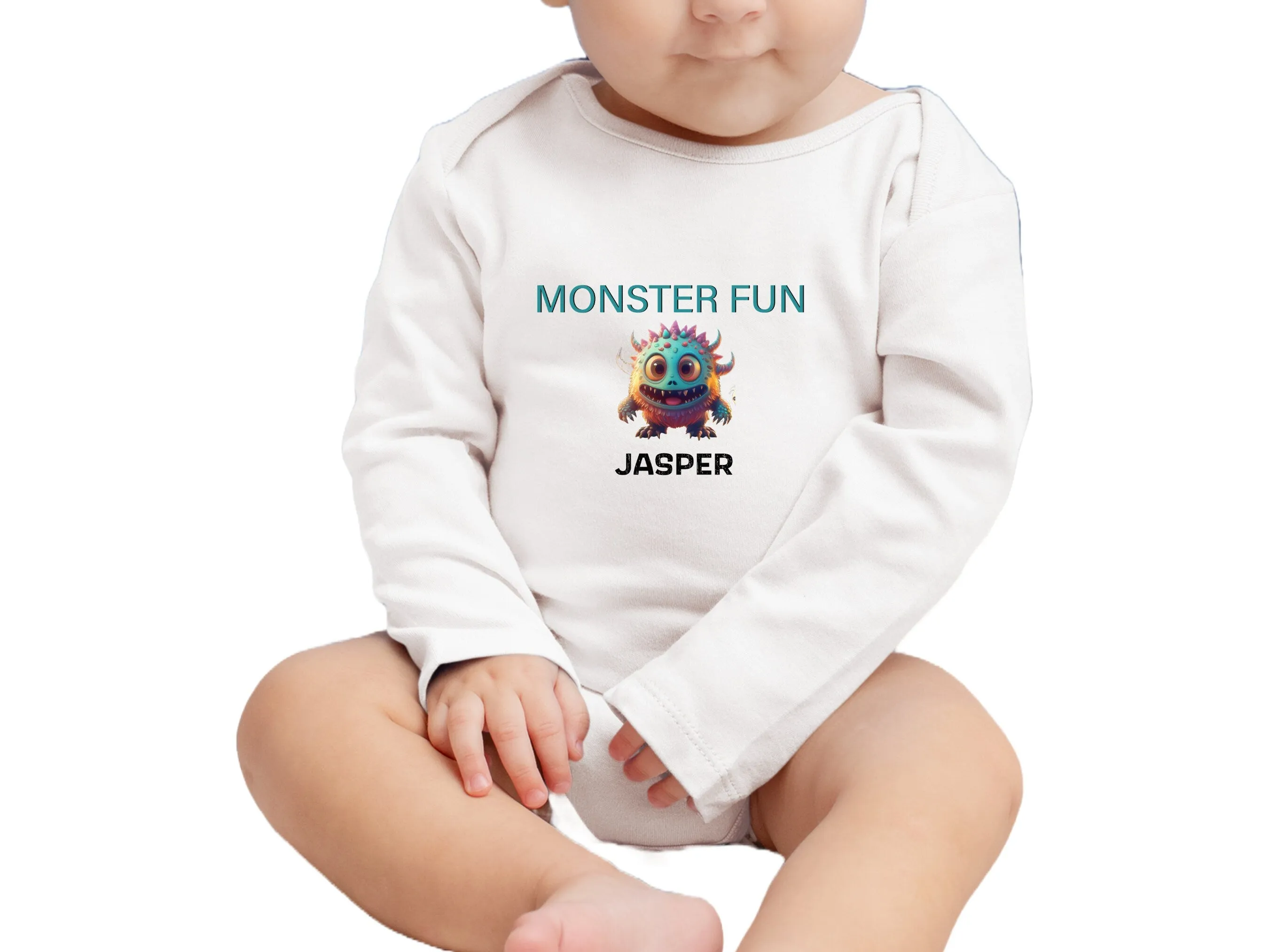 Custom Baby Bodysuit Boy Name 1st Birthday Gift, Monster Fun Little Kids